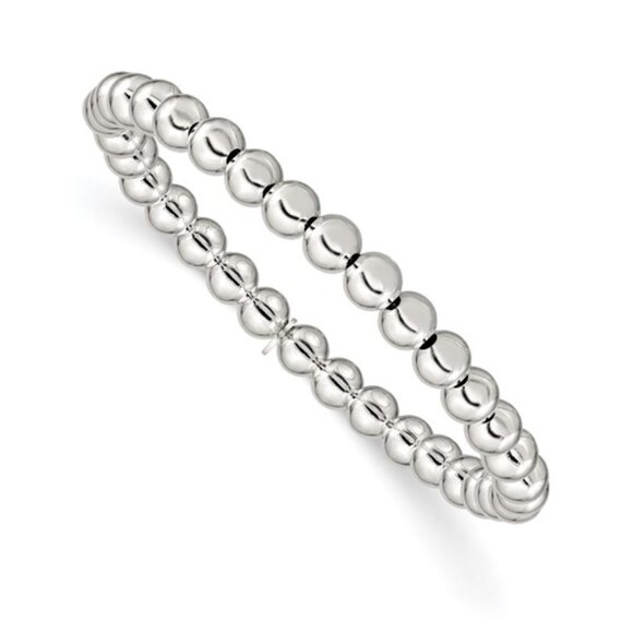 Sterling Silver Polished 6mm Bead Slip-on Stretch Bracelet – Made in Italy - Picture 4 of 4